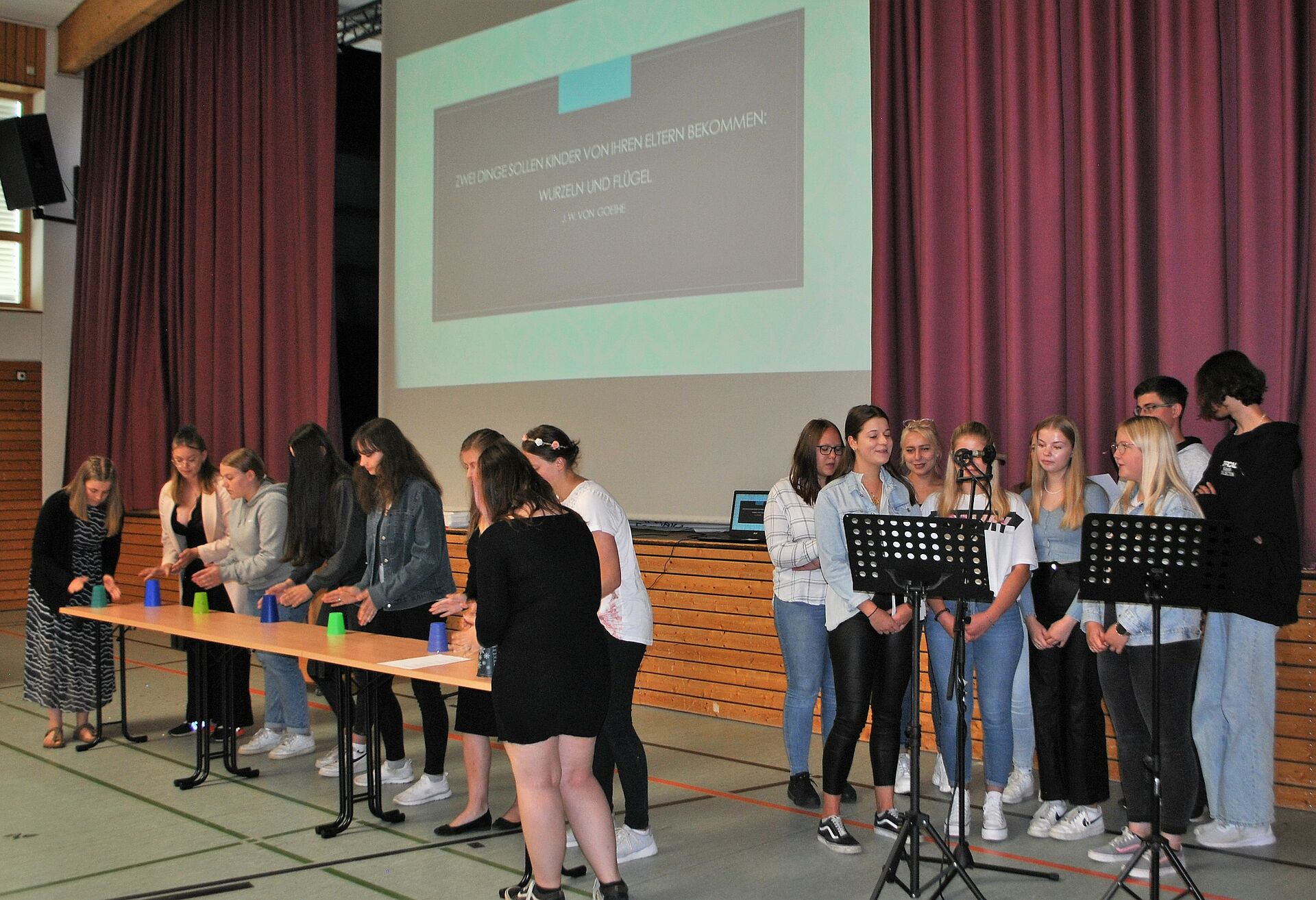 Studierende treten mit Cup-Song auf